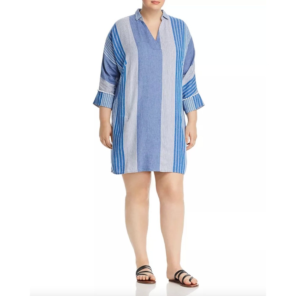 NIC+ZOE Fiji Striped Linen Shirt‎ Dress XL Coastal Vacation Resortwear Beach EUC